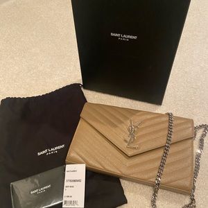 NEW Saint Laurent monogram matelasse wallet on a chain